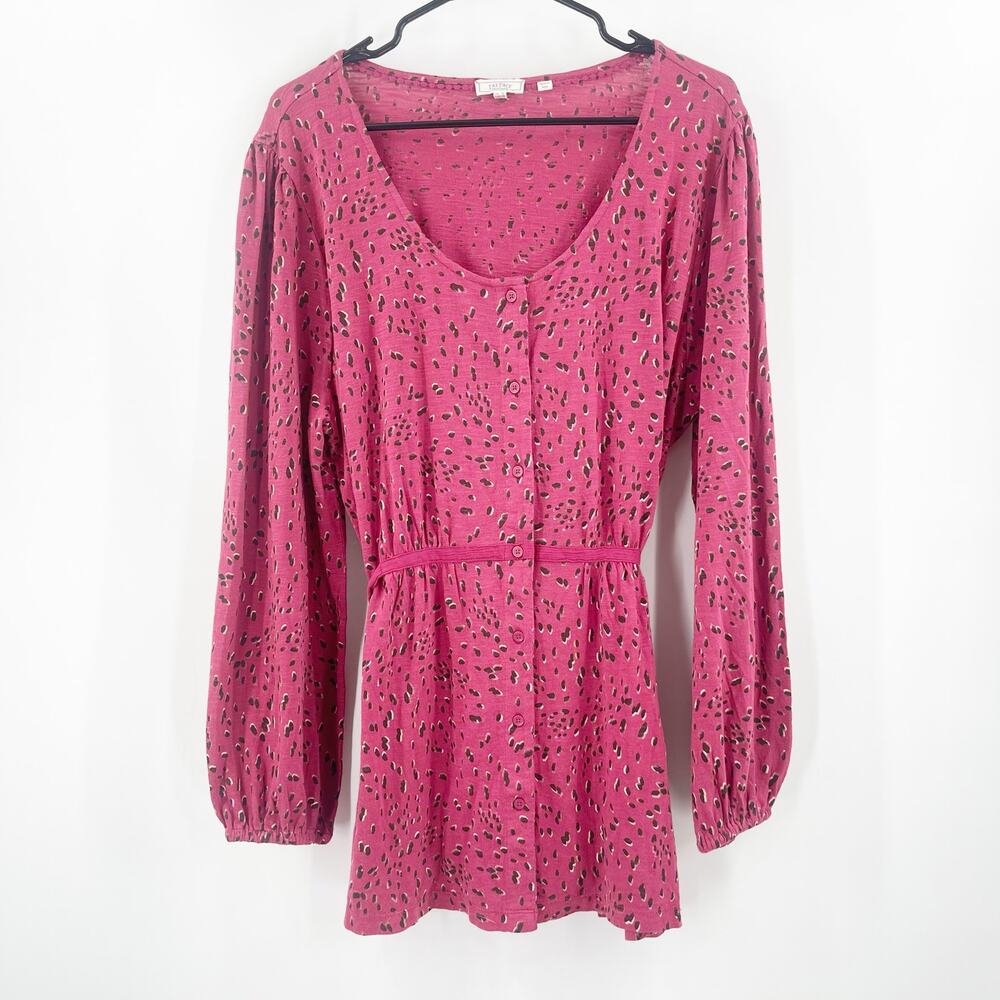 FATFACE Blouse Size 14 Longline Laurie Long Sleeve Shadow Dot Tie Top Curvy